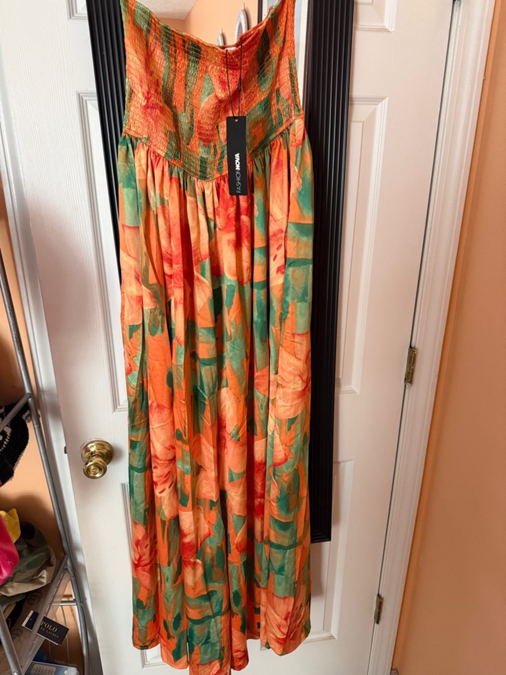 Fashion Nova Orange & Green Wide Leg Jumpsuit